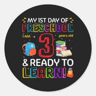 Pegatina Redonda Niños del primer día de preescolar, tengo 3 años y