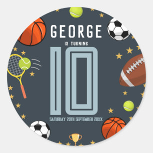 Pegatina Redonda Niños Deportes Blue Modern Nacimiento