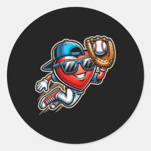 Pegatina Redonda Niños día de San Valentín de béisbol divertidos 2