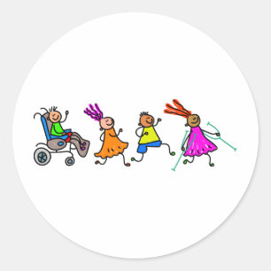 Pegatina Redonda Niños discapacitados