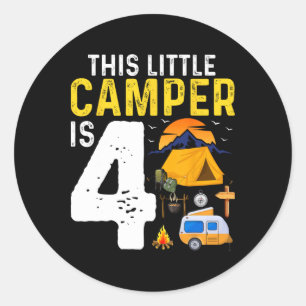 Pegatina Redonda Niños Divertido Cumpleaños 4 Camping Amante de Cam