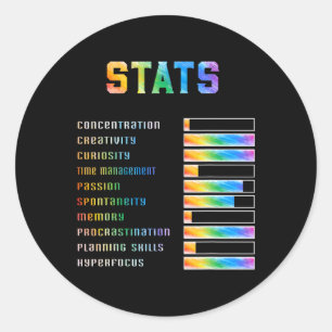 Pegatina Redonda Niños divertidos con Adhd Stats Neurodiversidad Ad