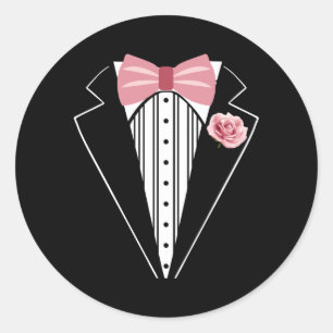 Pegatina Redonda Niños Divertidos Corbata de Rosa Rosa Boutonniere 