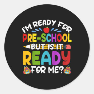 Pegatina Redonda Niños divertidos estoy listo para el primer día de