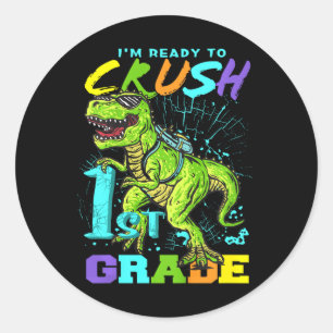 Pegatina Redonda Niños Divertidos Primer Grado T-Rex Tee