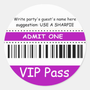 Pegatina Redonda Niños divertidos VIP Pass Admitir un cumpleaños fi