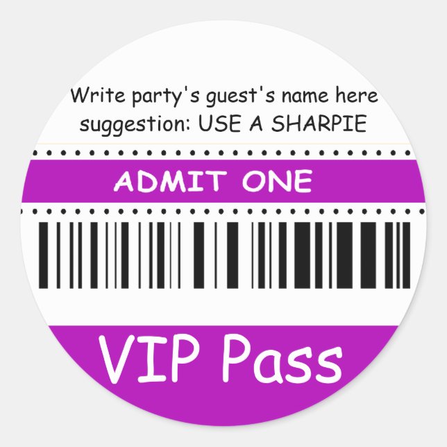 Pegatina Redonda Niños divertidos VIP Pass Admitir un cumpleaños fi (Anverso)