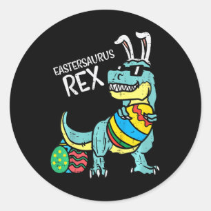 Pegatina Redonda Niños Eastersaurus Rex Pascua Trex Conejo Niños Bo