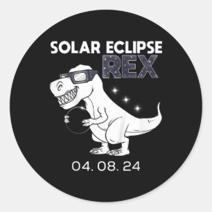 Pegatina Redonda Niños Eclipse solar T Rex 04.08.2024 Dino Diversió