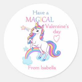 Pegatina Redonda Niños El día de San Valentín Unicorn Pink Magical