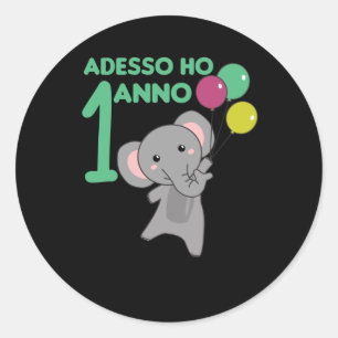 Pegatina Redonda Niños Elefante de cumpleaños de 1 año