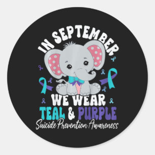 Pegatina Redonda Niños En Septiembre Usamos Suicidio Verde azulado 
