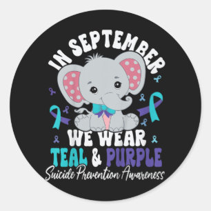 Pegatina Redonda Niños En Septiembre Usamos Suicidio Verde azulado 