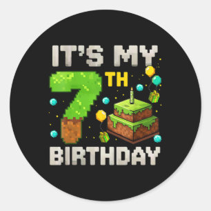 Pegatina Redonda Niños Es Mi Cumpleaños Número 7 Gamer Pixel Cumple
