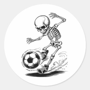 Pegatina Redonda Niños Esqueleto Espeluznantes Jugando Fútbol Hallo