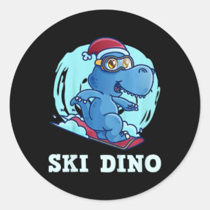 Pegatina Redonda Niños esquiando niños esquiar niños esquiar Dino d