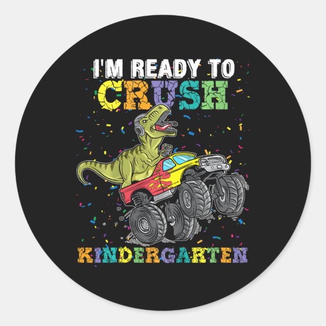 Pegatina Redonda Niños estoy listo para aplastar el monstruo de gua (Anverso)