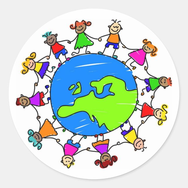 Pegatina Redonda Niños europeos (Anverso)