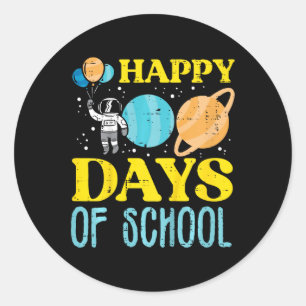 Pegatina Redonda Niños Felices 100 Días De Planetas Astronautas Esc