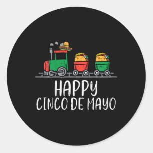 Pegatina Redonda Niños Felices Cinco De Mayo Tacos Mexicanos Tren I