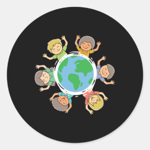 Pegatina Redonda Niños felices - Protección ambiental Da Tierra