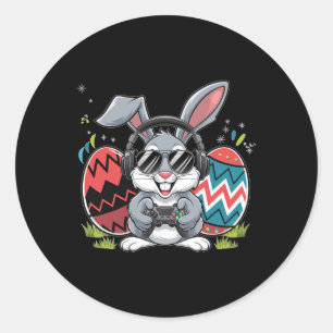 Pegatina Redonda Niños Feliz Día de Pascua Bunny Egg Juego de Video