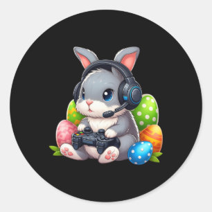 Pegatina Redonda Niños Feliz Día de Pascua Bunny Egg Juego de Video