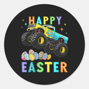 Pegatina Redonda Niños Feliz Monstruo de Pascua Camión Pascua Huevo