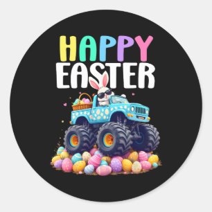 Pegatina Redonda Niños Feliz Monstruo de Pascua Camión Pascua Huevo