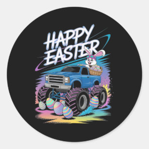 Pegatina Redonda Niños Feliz Monstruo de Pascua Camión Pascua Huevo