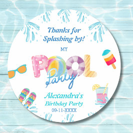 Pegatina Redonda Niños Fiesta de Piscina de Cumpleaños Gracias