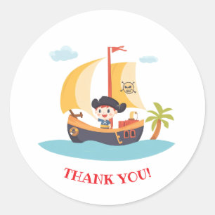 Pegatina Redonda Niños Fiestas de Barco Pirata Gracias