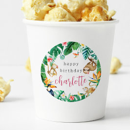 Pegatina Redonda Niños Fiestas de cumpleaños de animales de la selv