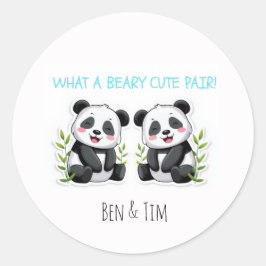 Pegatina Redonda Niños Gemelos, Oso Panda, Gemelos Personalizados C