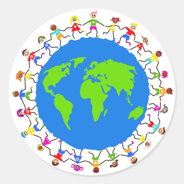 Pegatina Redonda Niños globales (Anverso)