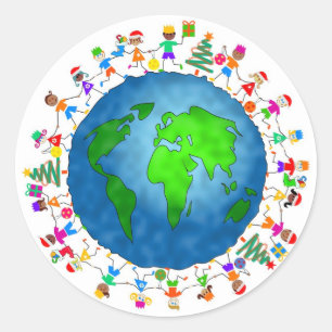 Pegatina Redonda Niños globales del navidad
