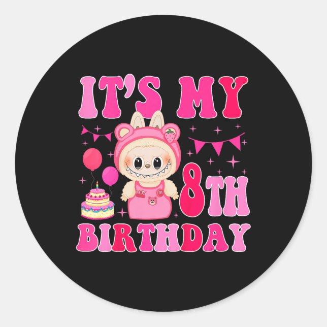 Pegatina Redonda Niños Groovy es mi octavo cumpleaños Chicas niños  (Anverso)