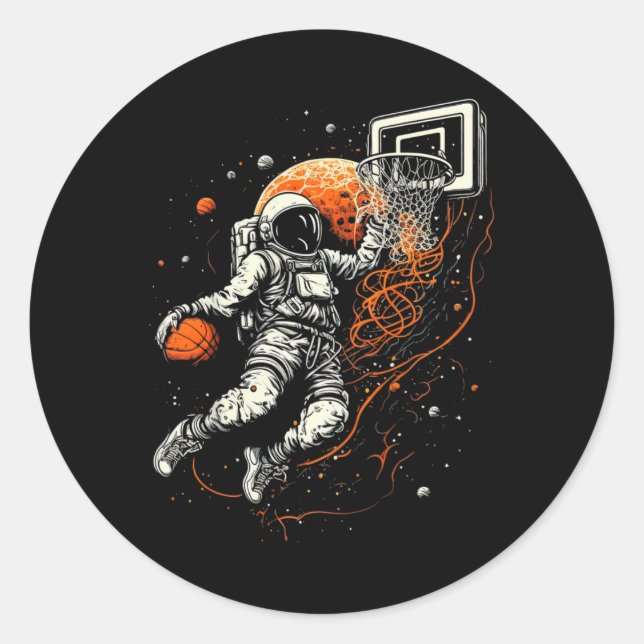 Pegatina Redonda Niños Guay Space Basketball con astronauta (Anverso)