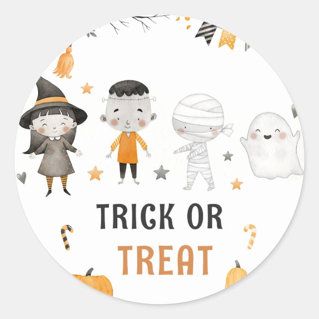 Pegatina Redonda niños Halloween Cumpleaños Trick o Trate a Fiestas (Anverso)