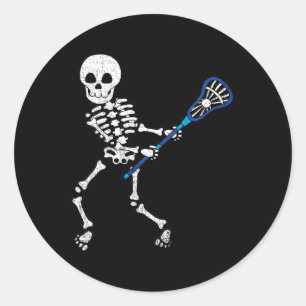 Pegatina Redonda Niños Halloween Shirt Skeleton Lacrosse Sport Play