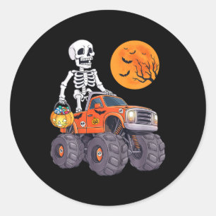 Pegatina Redonda Niños Halloween Skeleton Riding Monster Truck Funn