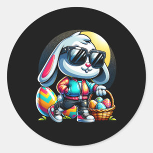 Pegatina Redonda Niños Jóvenes Conejitos de Pascua