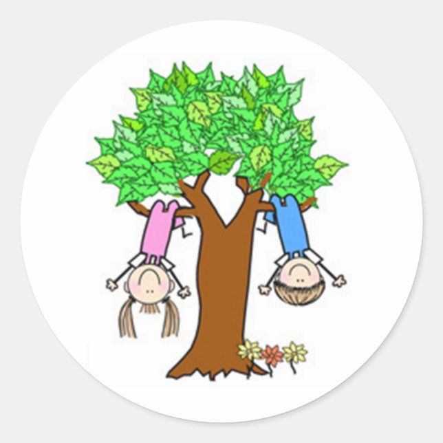 Pegatina Redonda Niños Jugando Figuras De Palo (Anverso)