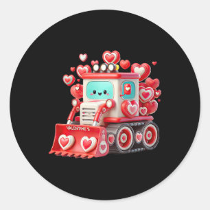 Pegatina Redonda Niños Kawaii San Valentín Bulldozer Rojo - Lindo H
