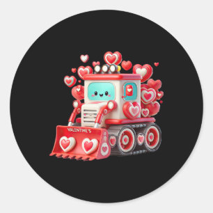 Pegatina Redonda Niños Kawaii Valentine Rojo Bulldozer - Cute Do