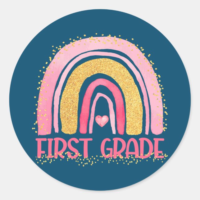 Pegatina Redonda Niños maestros de primer curso de acuarela arcoiri (Anverso)