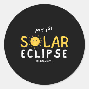 Pegatina Redonda Niños Mi primer eclipse solar 2024 Niños divertido