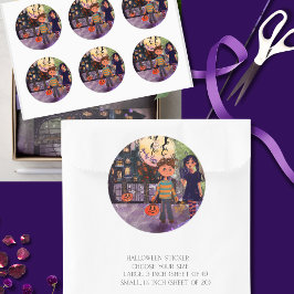 Pegatina Redonda Niños Monstruos de Halloween de Hora Espeluznante