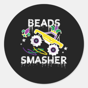 Pegatina Redonda Niños Monstruosos Camiones De Camión Smasher Mardi