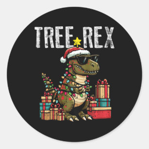 Pegatina Redonda Niños Navidades de Dinosaur Tree Rex Xmas Trex Niñ